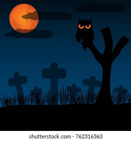 The owl in the cemetery and the moon