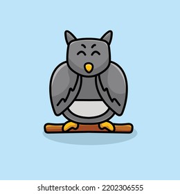 Owl Character Cartoon Mascot Flat Design Cute Funny Happiness Tree