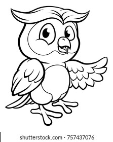 An owl character cartoon pointing with his wing