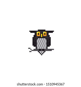 Owl character pixel art icon. Element design for logo, stickers, web, embroidery and mobile app. Isolated vector illustration. 8-bit sprite.