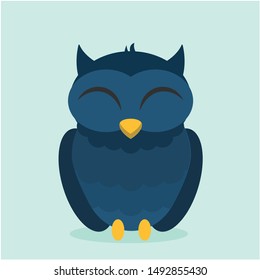owl characters with happy expressions and closed eyes vector illustration