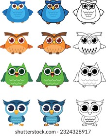 Owl characters with many different colors