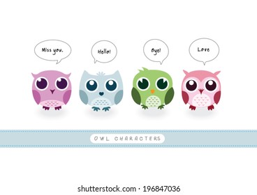 Owl characters vector design with massage bubbles.