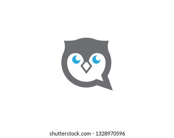 Owl chat head and face in a communication icon dialog logo design