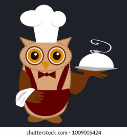 Owl Chef in a Chef's Cap with a fragrant dish