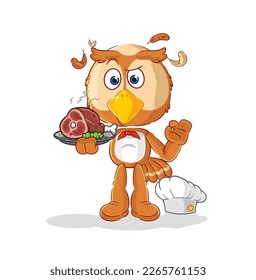 the owl chef with meat mascot. cartoon vector