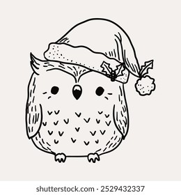 Búho, personajes de Navidades. Navidades dibujadas a mano caprichosos iconos de arte de línea 2. Clipart de Navidad, Ilustraciones vectoriales, dibujado a mano doodle iconos, dibujo de estilo peculiar