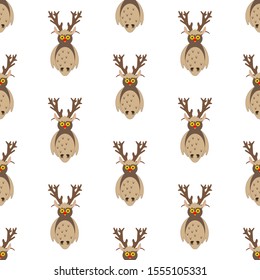 Owl in christmas costume seamless pattern on the white background. Vector illustration