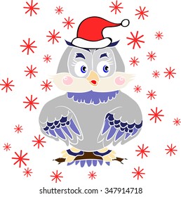 Owl in Christmas hat
