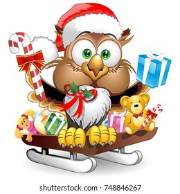 Owl Christmas Santa Happy Face Character 
