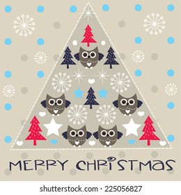 owl christmas tree vector illustration