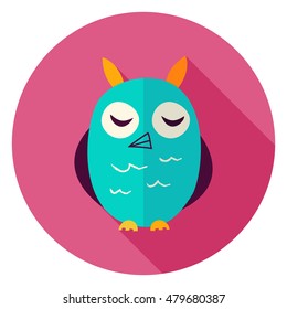 Owl Circle Icon. Flat Design Vector Illustration with Long Shadow. Wild Animal Symbol.