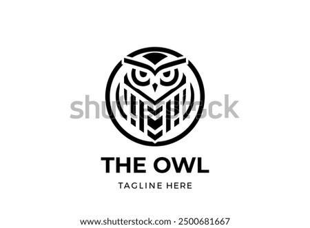 Owl in Circle Logo. Owl in Circle Icon. Geometric Owl in Circle Logo or Icon on White Background