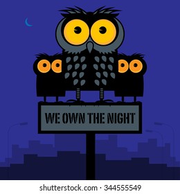 Owl in the city, vector illustration