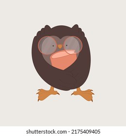 Owl Clipart Character Design. Happy Clip Art Owl In Glasses With A Book. Vector Illustration Of A Bird For Prints For Clothes, Stickers, Baby Shower Invitation. 