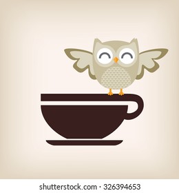 Owl with coffee cup logo vector.