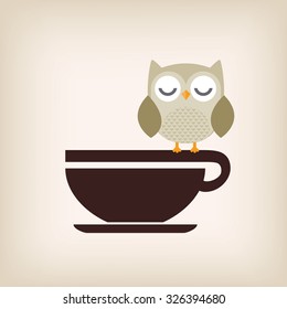 Owl with coffee cup logo vector.