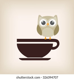 Owl With Coffee Cup Logo Vector.