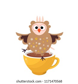 owl and coffee, vector