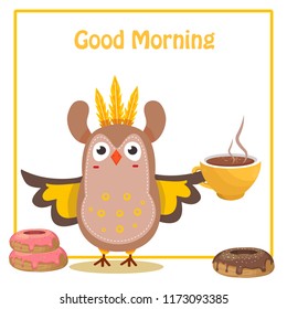 owl with coffee vector illustration