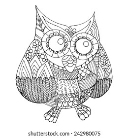 Decorative Owl Adult Antistress Coloring Page Stock Vector (Royalty ...