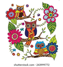 Owl collection hand drawn style  funny doodle  vector Illustration  anti stress coloring page for coloring book   can be use for t  shirt  logo  invitation  greeting card  fashion 