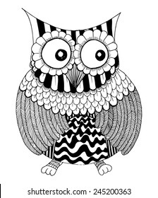 Owl collection hand drawn style, funny doodle, vector Illustration, anti stress coloring page for coloring book and can be use for t-shirt, logo, invitation, greeting card, fashion,