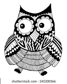 Owl collection hand drawn style, funny doodle, vector Illustration, anti stress coloring page for coloring book and can be use for t-shirt, logo, invitation, greeting card, fashion,