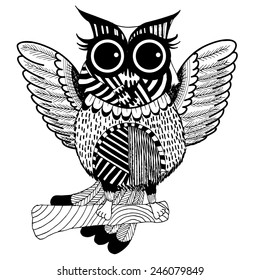 Owl collection hand drawn style, funny doodle, vector Illustration, anti stress coloring page for coloring book and can be use for t-shirt, logo, invitation, greeting card, fashion