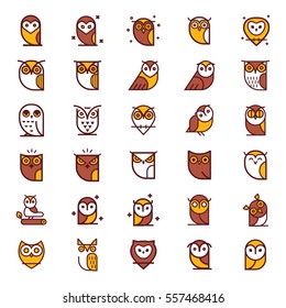 Owl Color Illustration Collection Set Outline Stock Vector (Royalty ...