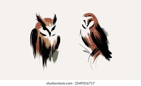 owl color silhouette vector art illustration on watercolor  background