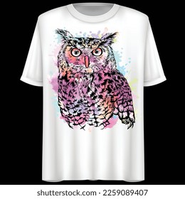 Owl Color Splash, Vector file. T-Shirt Design.
