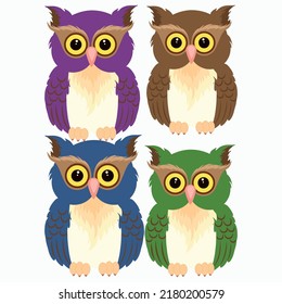 Owl Colorful Gradient Cartoon Realistic Vector Illustration