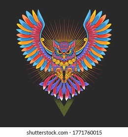 owl colorful ornamental illustration vector