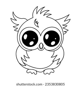 Owl - coloring book element. Hand drawn black and white vector illustration.