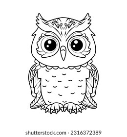 Owl. Coloring Book. Nightbird. Linear, outline cartoon drawing for young children. For web design and printing. 