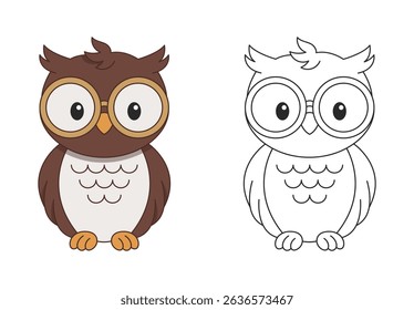 Owl coloring page for kids. A simple and adorable owl in cartoon style, perfect for fun coloring activities, early learning, and printable pages for children.
