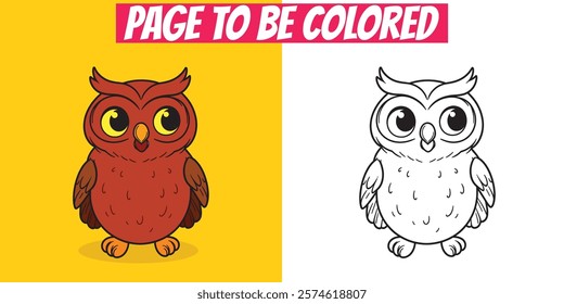 Owl coloring page vector with hand-drawn style, black-and-white outline, and colored clipart. Great for kids’ education, crafts, and worksheets.