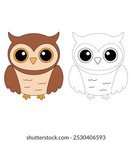 Owl coloring pages for kids. Trace and color Owl. Owl Bird Forest animal flashcard for kids. Letters O is for Owl. Kindergarten and preschool worksheets printable for kids. 