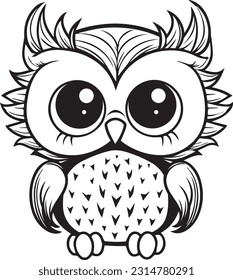 Owl, colouring book for kids, vector illustration	