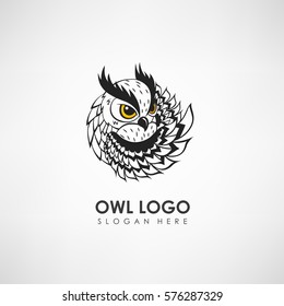 Owl concept logo template. Label for company or organization. Vector illustration