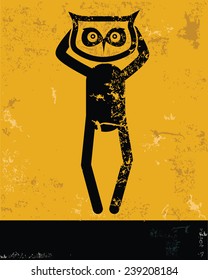 Owl concept,human resource on yellow background,grunge vector