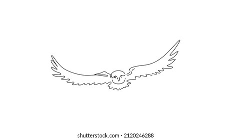 Owl, continuous line drawing, small tattoo, print for clothes and logo design, emblem or logo design, silhouette one single line, isolated abstract vector illustration.