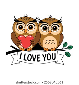Owl Couple Given a Pose in Valentine's Day