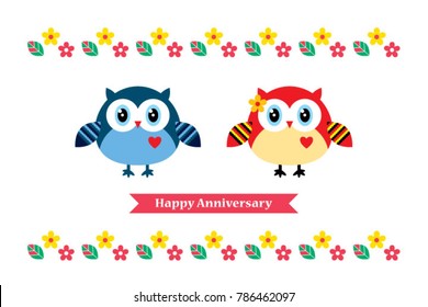 owl couple happy anniversary greeting card vector