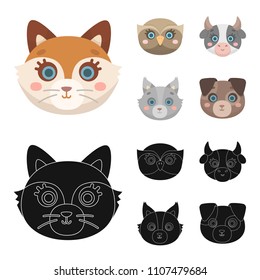 Owl, cow, wolf, dog. Animal muzzle set collection icons in cartoon,black style vector symbol stock illustration web.