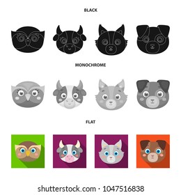 Owl, cow, wolf, dog. Animal's muzzle set collection icons in black, flat, monochrome style vector symbol stock illustration web.
