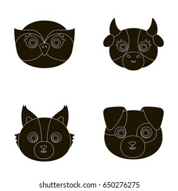 Owl, cow, wolf, dog. Animal's muzzle set collection icons in black style vector symbol stock illustration web.