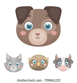 Owl, cow, wolf, dog. Animal's muzzle set collection icons in cartoon style vector symbol stock illustration web.