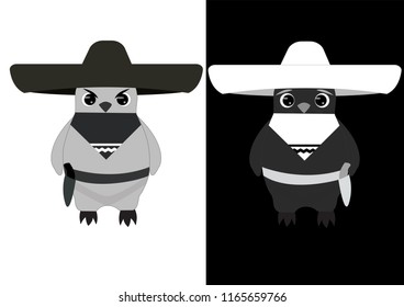 owl in a cowboy costume against a white black background.